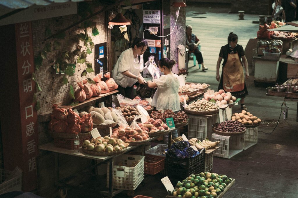 Quiet local community of Houbao buying grocery in Chongqing City