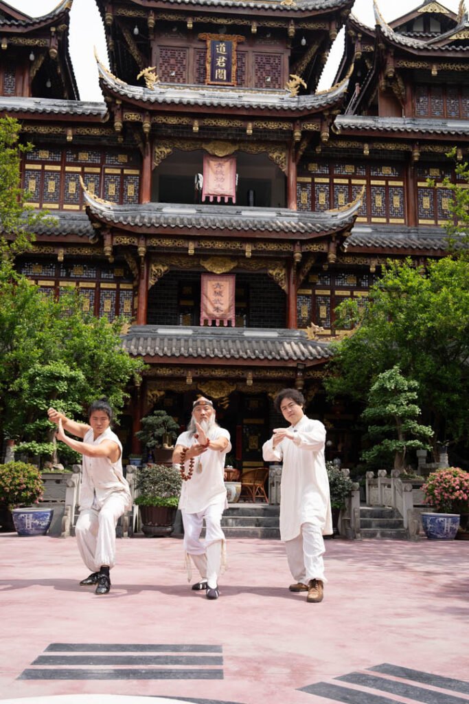 Traditional kung fu training at Qingcheng Mountain, inspired by the landscapes behind Kung Fu Panda.